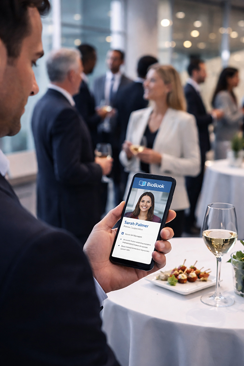 Looking up a person on a phone at reception